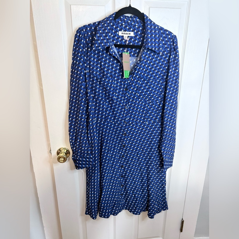 Boden Pocket Detail Shirt Dress | Mazarine Blue Terrace Swirl | Size 12R | NWT - Picture 3 of 13